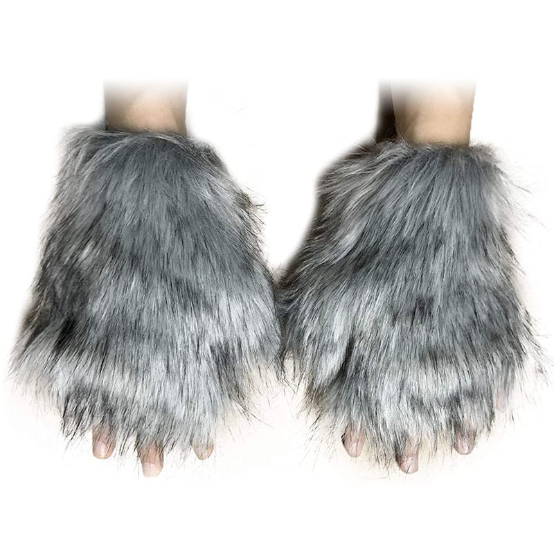 HAOAN Wolf Fox Tail Clip Ears and Gloves Set Halloween Christmas Fancy Party Costume for Women and Man Gray - Image 3
